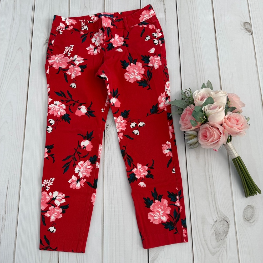 Old Navy Red Pixie Mid Rise Floral Pants
